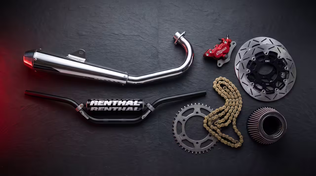 Chaparral Motorsports motorcycle parts — exhaust, brakes, chain, handlebar and filter